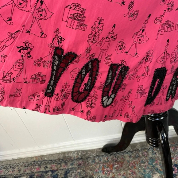 Vintage Pink Black Novelty Print Skirt Shop Till You Drop Sheer Spellout Size S - Picture 5 of 16